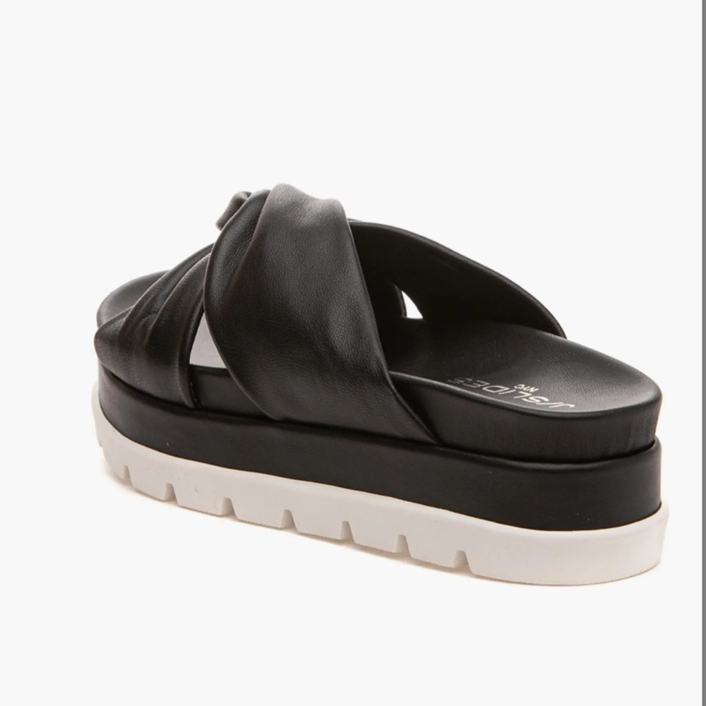 NWT J/SLIDES BRIGHT Black Leather Platform Slide Sandal - Picture 3 of 15